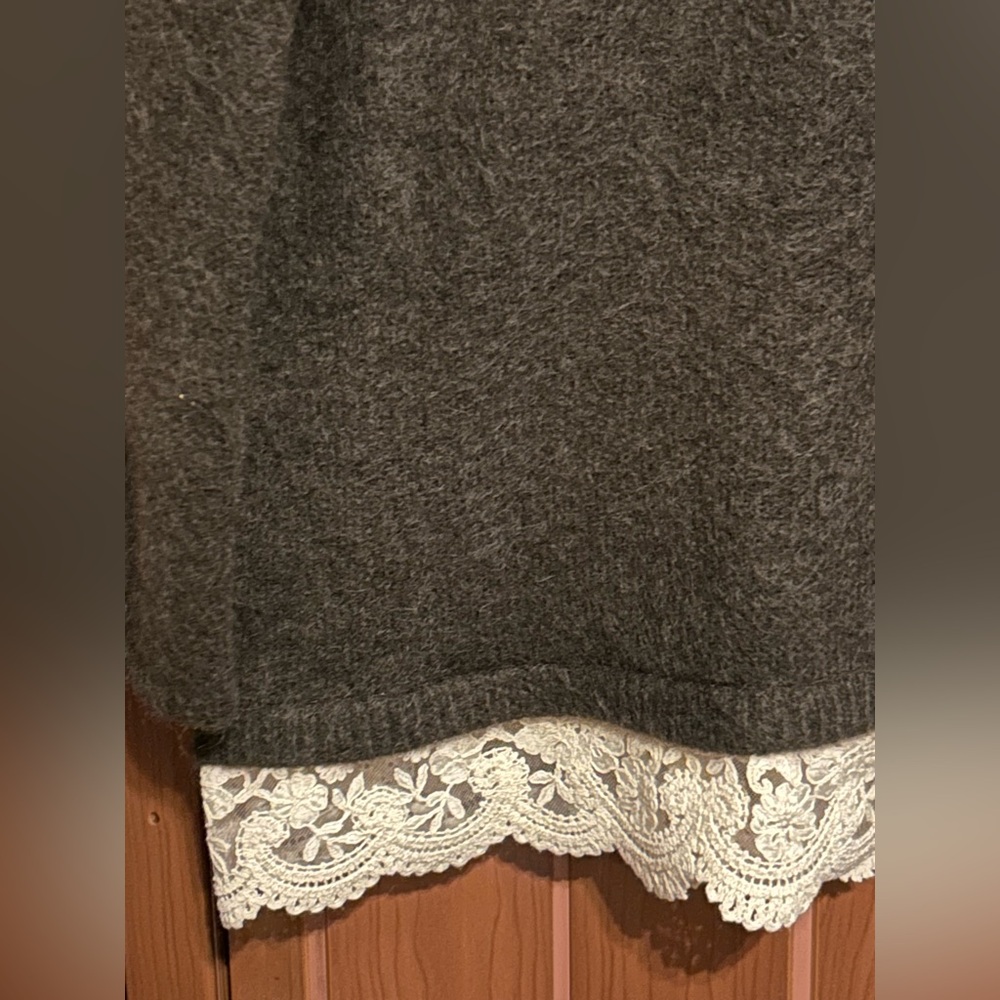 H&M Premium Selection Lace Trimmed Mohair Blend Sweater (Dark Brown & Cream) S - Picture 6 of 8
